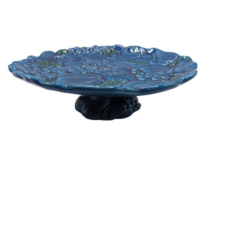 Vintage MCM Inarco Blue Mood Pedestal Cake Plate Dessert Tray Textured Fruit